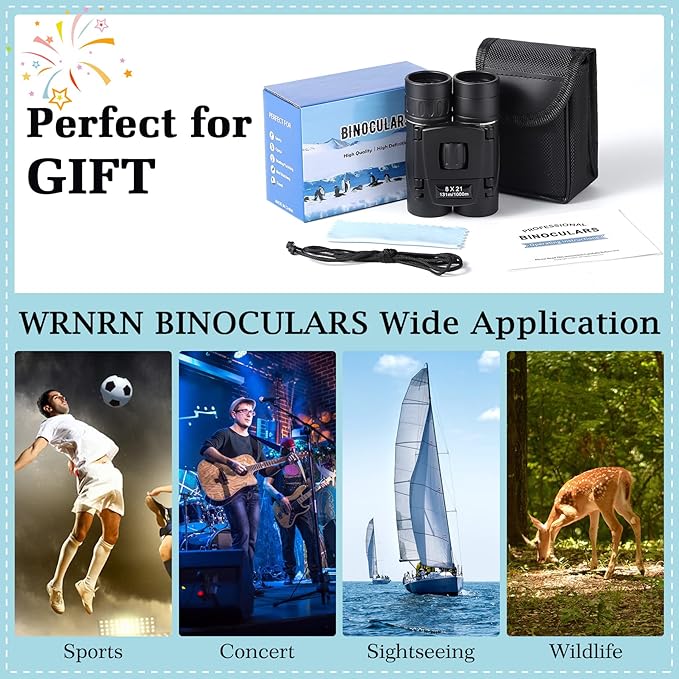 8x21 Mini Lightweight Binoculars, Compact Pocket Binocularsfor Adults Kids, Small Protable Binoculars for Bird Watching Travel Opera Theater Sports Scenery