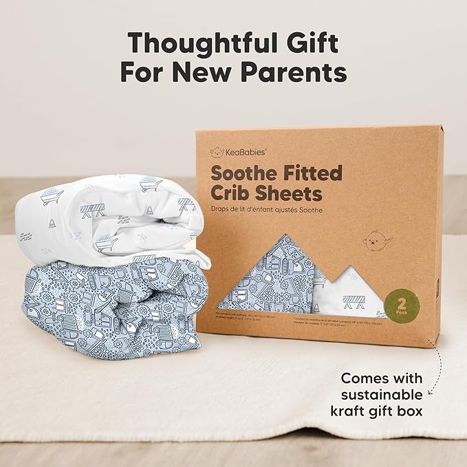 KeaBabies 2-Pack Organic Crib Sheets for Boys, Girls - 52x28 Fitted Crib Mattress Sheet Neutral, Breathable Jersey Cotton Cover for Baby Bed, Toddler Mattress, Soft & Cute Prints (Cosmo)