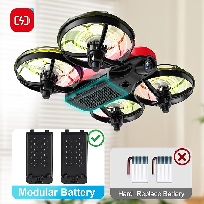 Drone with Camera for Kids and Beginner,Birthday Gift Toy for Boys and Girl,Indoor Quadcopter Plane for Boy,Small Helicopter with Auto Hovering, 3D Flips, Headless Mode,2 Batteries
