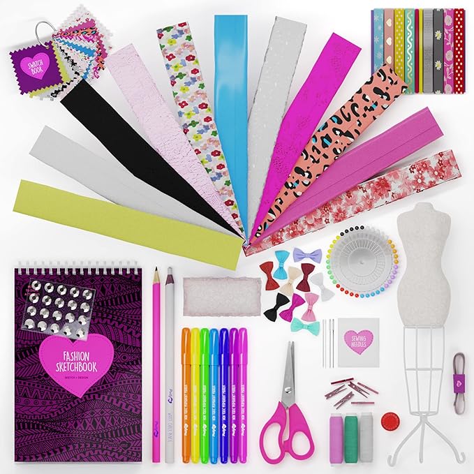 Pretty Me Fashion Design Studio - Sewing Kit for Kids - Designer Dress Girls Arts Crafts Kits Ages 8, 9, 10, 11, 12 Age - Sketch, Sew, Style - Kid Art Projects Gift - Girl Craft Activities Gifts