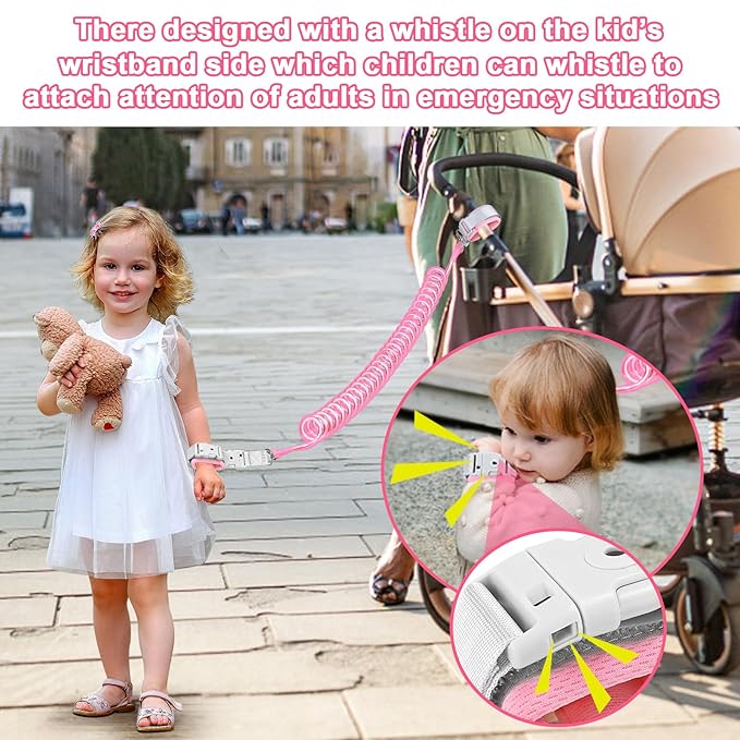 Accmor 3 in1 Toddler Harness Leash with Anti Lost Wrist Link, Harness Leash for Toddlers, Baby Leash, Child Walking Harness Kids Leash Wristband Rope Belt with Lock for Girls to Outdoor Travel (Pink)