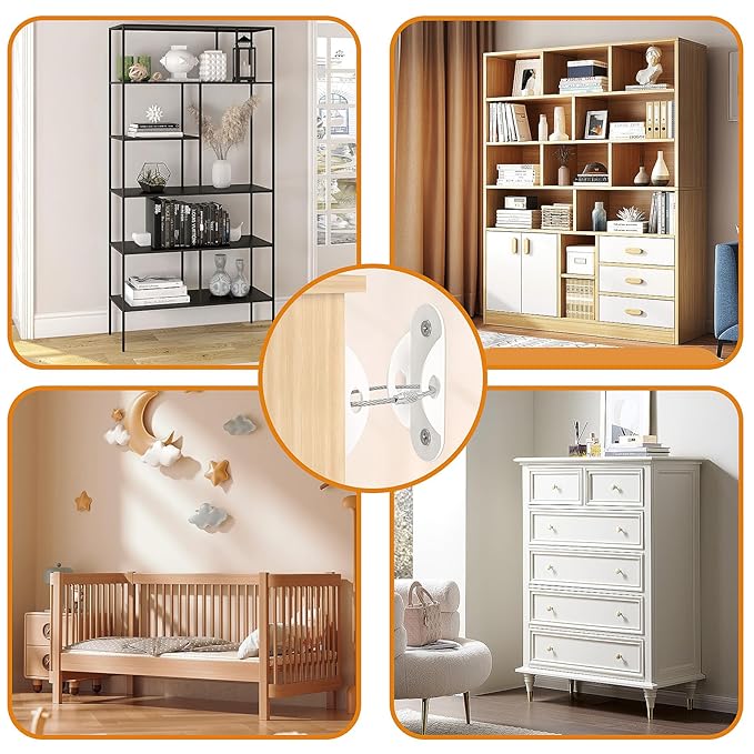 Furniture Anchors (12 Pack) for Baby Proofing, Anti Tip Furniture Anchor Securing 420lbs Tension Earthquake Resistant Metal Furniture Wall Anchor Prevent Baby Pet from Falling Furniture