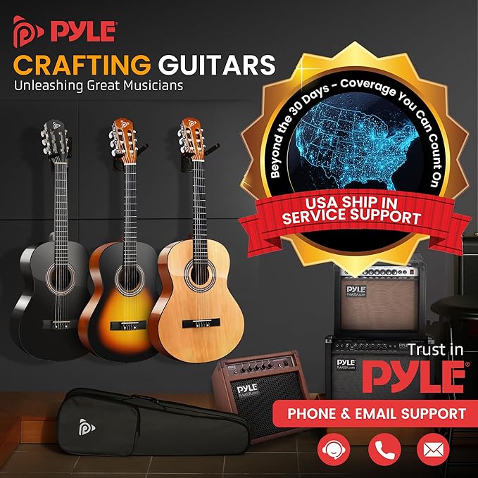 Pyle Beginner Acoustic Guitar Kit, 3/4 Junior Size All Wood Instrument for Kids, Adults, 36" Sun Burst, Gloss