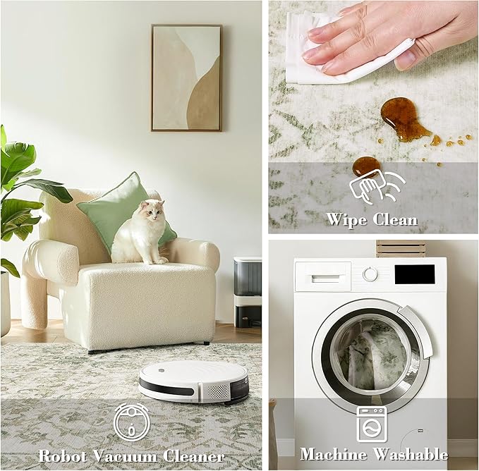 Green 2x6 Runner Rug for Hallways Bed Side Kitchen, Boho Washable Distressed Low-Pile Floor Entryway Long Bathroom Mat, Non-Slip Laundry Room Washstand Front Carpet Green 24x72 Inch