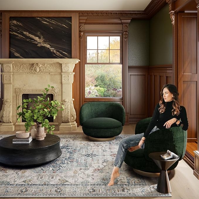 6x9 Area Rugs for Living Room: Washable Bedroom Rug Boho Vintage Rugs Stain Resistant Non Slip Low Pile Soft Lightweight Carpet for Kitchen Dining Room Farmhouse Nursery Kids Room Home Office