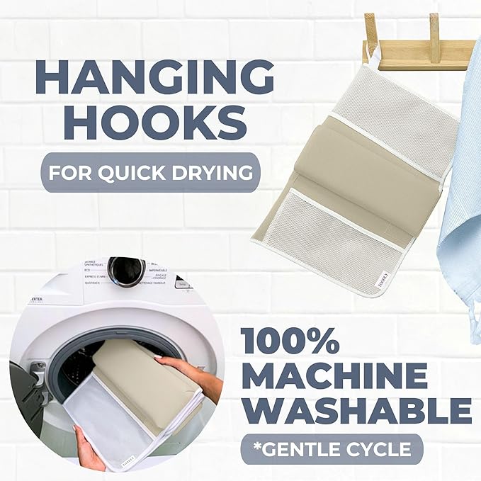 Comfortable Baby Bath Kneeler and Elbow Rest Pad Set – Thick Memory Foam Bath Kneeling Pad with Elbow Support – Baby Bathtub Cushion with Toy Organizer for Bathing Infant or Toddler - Beige