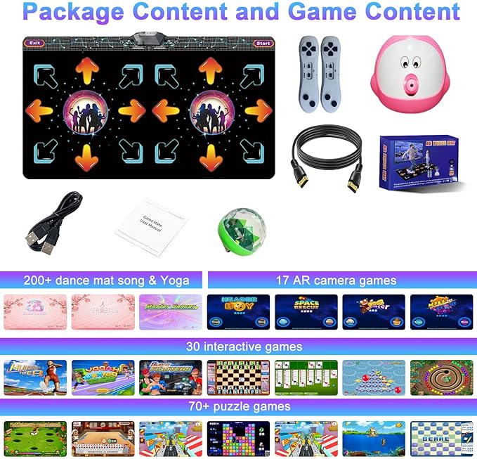 Dance Mat for Kid & Adult, Double Dance Mats for TV, Electronic Dance Pad Game with Camera, Exercise Dance Game for TV,Plug and Play Dancing Mat for Family Games, Xmas Birthday Gifts Ideas