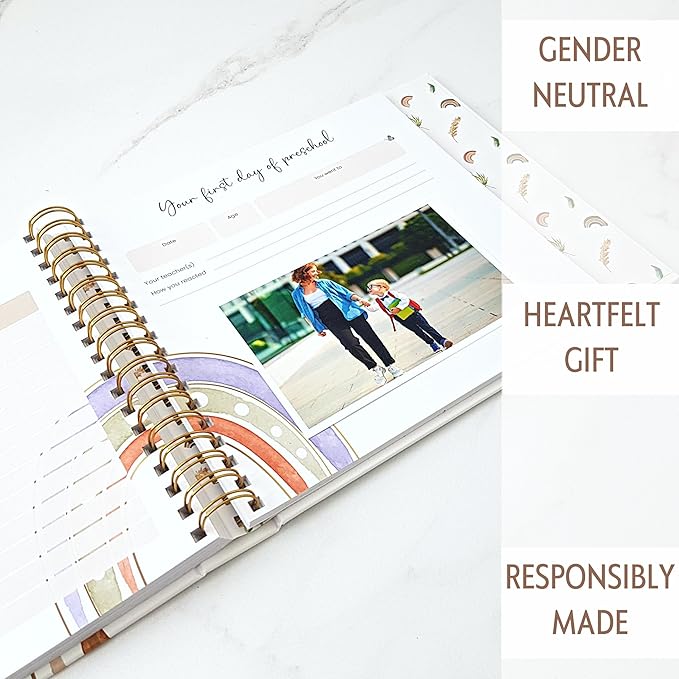 Baby Album Memory Book for Girl or Boy - First 5 Years Unisex Bohemian Rainbow Keepsake Journal to Log Newborn Milestone - Photo Album Scrapbook for Baby Shower - Unique New Parents Gifts for Couples