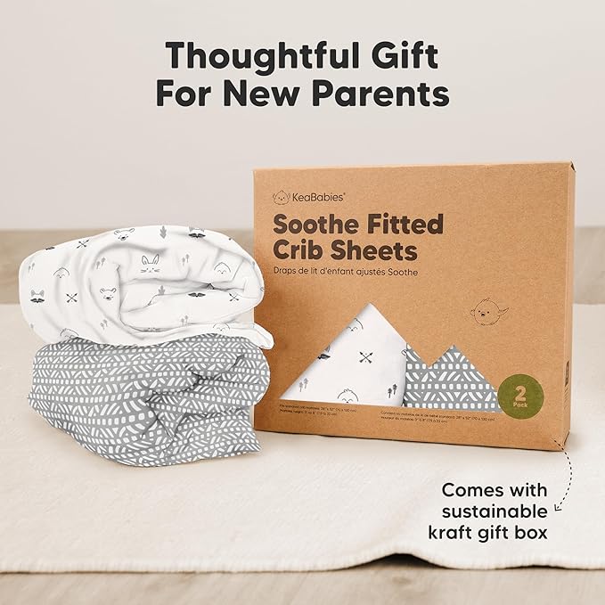 KeaBabies 2-Pack Organic Crib Sheets for Boys, Girls - 52x28 Fitted Crib Mattress Sheet Neutral, Breathable Jersey Cotton Cover for Baby Bed, Toddler Mattress, Soft & Cute Prints (Nordic)