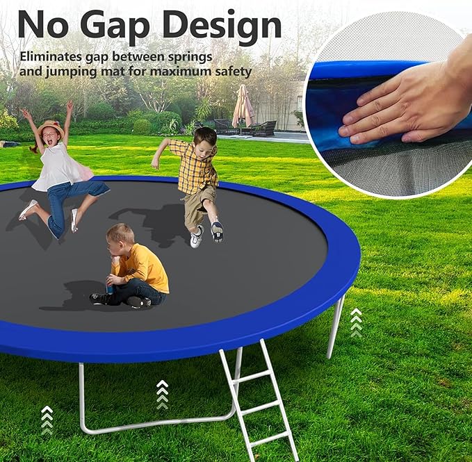 Upgraded 10/12/14/15/16FT Trampoline Outdoor, Large Kids Trampoline with Light, Stakes, Sprinkler, Backyard Trampoline with Basketball Hoop and Net, Capacity for 4-6 Kids and Adults
