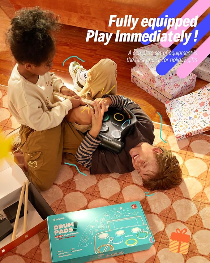 Donner Electric Drum Pad, 9 Pads Electronic Drum Set Roll Up Quiet Drum Pad Built-in Speaker, 40 Drum Lessons Included, Kids Holiday & Birthday Instrument Toys DED-20(SE)