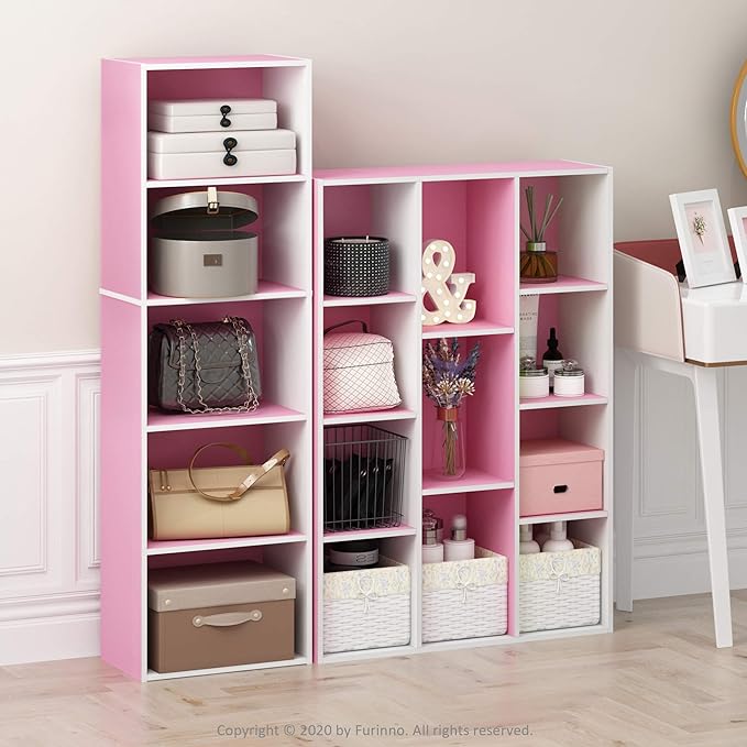 Furinno Luder Bookcase / Book / Storage , 11-Cube, White/Pink