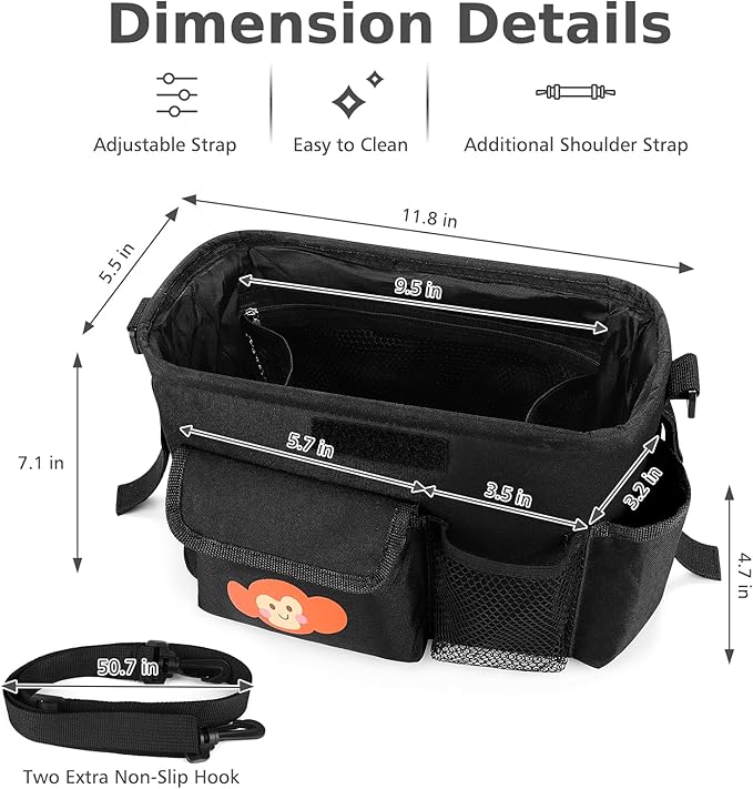 Accmor Universal Stroller Organizer with Cup Holder and Shoulder Strap, Stroller Bag Caddy Organizer Stroller Accessories for Uppababy, Baby Jogger, Nuna, Doona, Britax Strollers