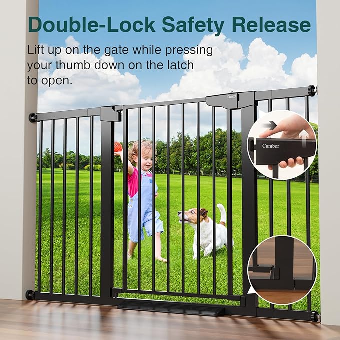 Cumbor 29.7-54.2" Wide Baby Gate for Stairs, Mom's Choice Awards Winner-Self Closing Dog Gate Indoor for Doorways, No Drilling Pressure Mounted Pet Gates for Kids, Easy Walk Through Safety Gate, Black