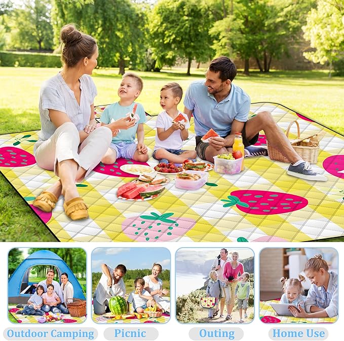 Extra Large Picnic Blanket Waterproof,80"x 80"Foldable Machine Washable Beach Blanket,Outdoor Blanket for 6-8 Adults,Picnic Mat Suitable for Indoor Crawling,Park Beach,Camping,Hiking,Travel(Yellow)