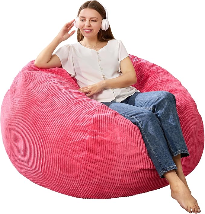 3.5FT Bean Bag Chairs Teardrop Bean Bag Chair for Adults Beanbag Chair with Memory Foam Filled Machine Washable Cover for Living Room, Bedroom (Large,Pink)