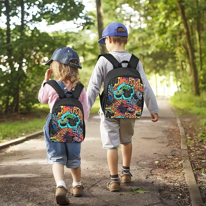 Monster Truck Car Toddler Backpack Waterproof Mini Backpack Boys/Girls Cute Small Backpack Kindergarten Pre School Bags 13 Inch