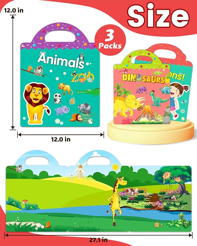 Reusable Sticker Book for Toddlers 2-4 Years, Stickers for Kids, Toddler Sticker Book Ages 1-3, Toddler Craft Activities, Toddlers Travel Toys Ages 2+ Boy Girl Birthday Gifts