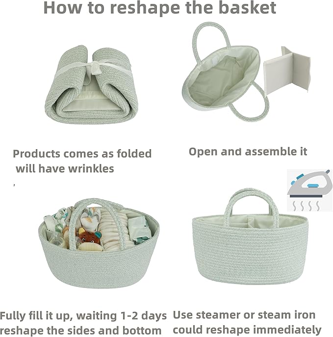 Diaper Caddy Organizer Cotton Rope Baby Basket Nursery Storage and Portable Tote Bag for Car Ideal Baby Shower Gifts and Registry Must-Have for Newborn Essentials Large light green