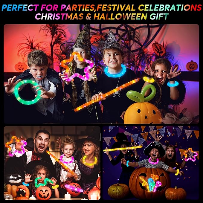12 PCS Light Up Glow Sticks - LED Pop Tubes, Glow in The Dark Party Supplies, Sensory Toys Birthday Party Favors for Kids, Light Up Toys Goodie Bag Stuffers Gifts