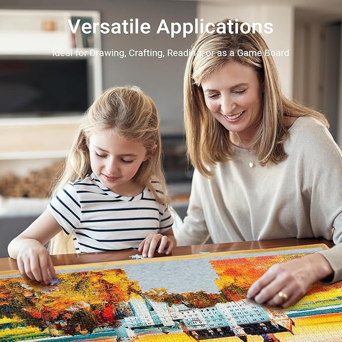 Elegant Wood Grain 2-in-1 Rotating & Tilting Puzzle Board 1500 Pieces, 36"x26" Wooden Board with Drawers, Lazy Susan Base, Cover, Storage Trays & Handle, Gift for Adults & Seniors