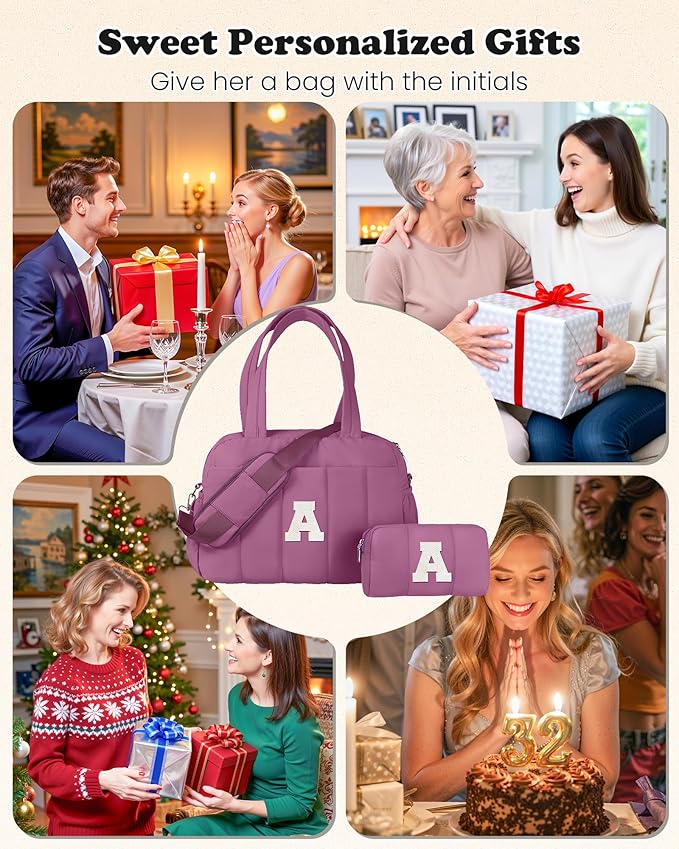 Duffle Bag with Initial, Spend The Night Bags for Women,Sweet Gift-Overnight Bag with Wet Pocket,Lightweight Travel Bags Personalized Gym Tote with Makeup Pouch