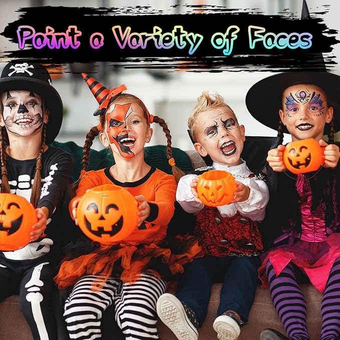 Face Painting Kit for Kids, 24 Colors Washable Face Paint, Safe for Sensitive Skin, Non-Toxic Professional Face Painting Kit, Halloween Birthdays Makeup Set with Stencils, Guide Book