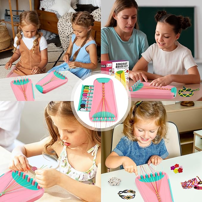Friendship Bracelet Making Kit for Girls, Arts and Crafts Bracelets String Maker Kit for Kids Ages 8-12 Christmas Birthday Gifts (Pink with Green)