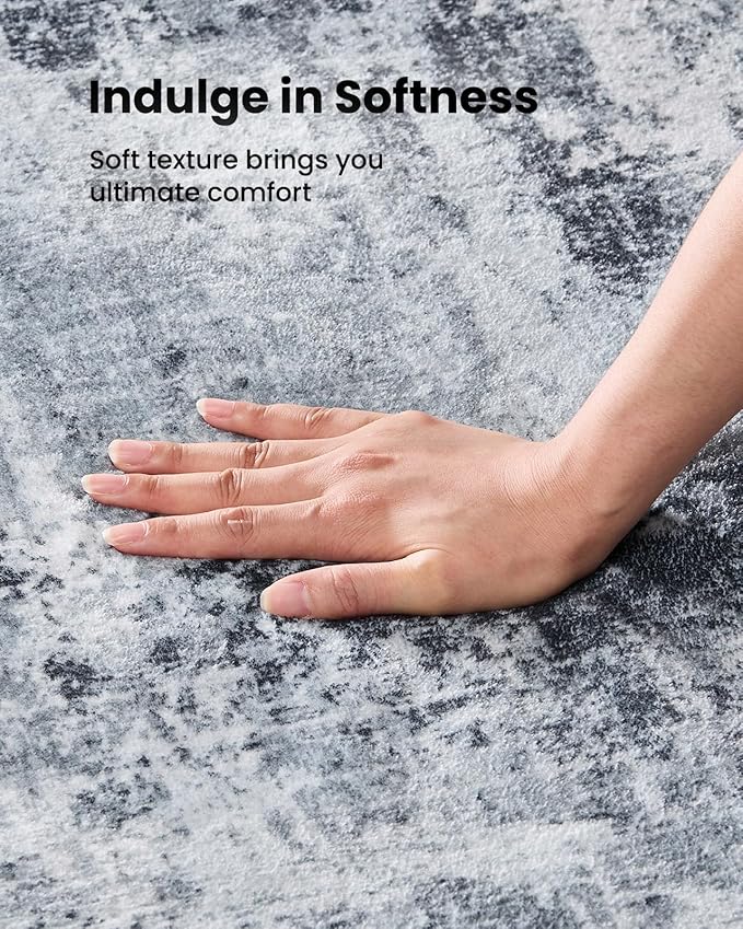 AMADA HOMEFURNISHING 6x9 Washable Area Rug, Modern Abstract Living Room Rug with Non-Slip Backing & Short Pile, Large Rug with Abstract Pattern for Living Room, Bedroom and Dinning Room, Grey