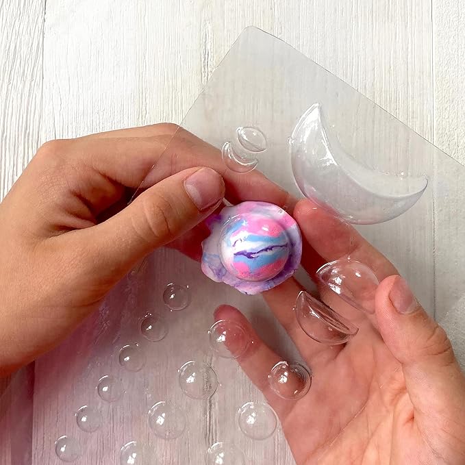 Bright Stripes Wish*Craft Marbled Moon Jewelry Kit – DIY Air-Dry Clay Set for Kids Ages 8+ with Molds, Iridescent Gems, Vibrant Colors, Metal Findings & Storage – Creative Jewelry Gift Set for Girls