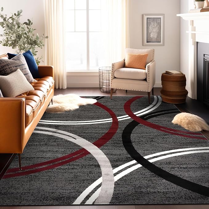 Rugshop Modern Wavy Circles Design Area Rug 12' x 15' Red