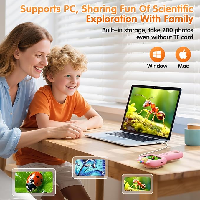 600X Portable Kids Microscope 2.4" Mini Handheld Digital Microscope for Kids - STEM Educational Science Kit Toys for Christmas Birthday Gifts Toys for 3 4 5 6 7 8 9 10 11 12 13 Year Old Girls