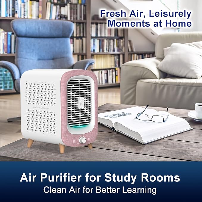 Jafanda Air Purifier for Home Bedroom 780sq ft, HEPA & Activated Carbon, Air Cleaner with Fragrance Sponge & Nightlight for Smoke, Allergies, Dust, Odor, VOC, Pet Dander, Pollen, Office, Desktop, Pink