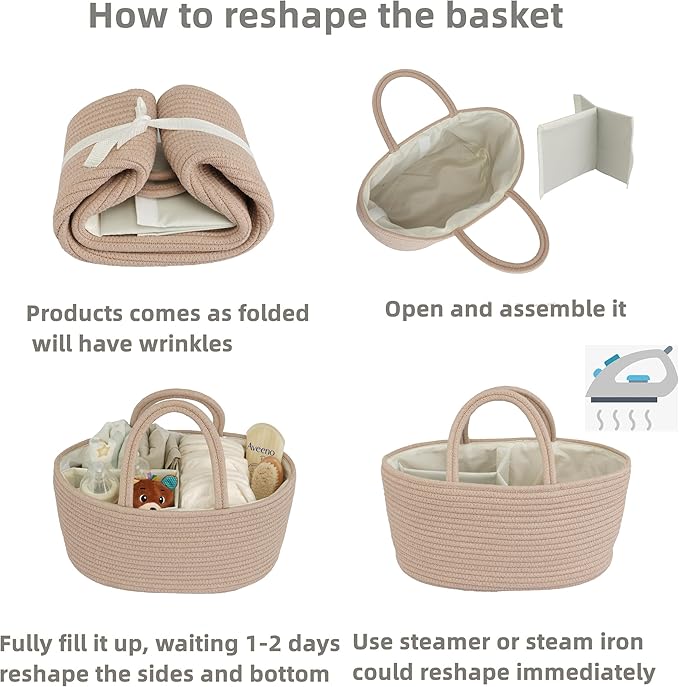 Diaper Caddy Organizer Cotton Rope Baby Basket Nursery Storage and Portable Tote Bag for Car Ideal Baby Shower Gifts and Registry Must-Have for Newborn Essentials light konjak