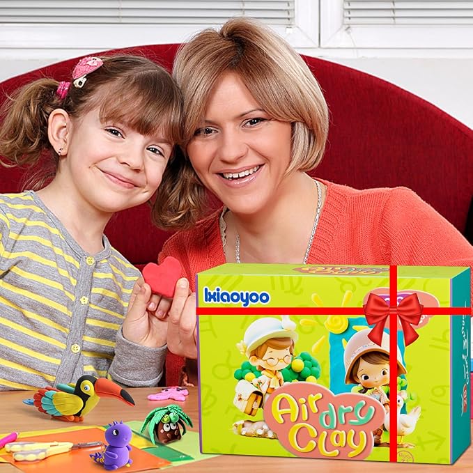 Air Dry Clay for Kids, 60 Colors Molding Magic Clay, Safe & Non-Toxic, DIY Model Arts & Crafts Kit with Sculpting Tools, Birthday&Christmas Gift for Age 3-12 Years Old Girls & Boys Kids