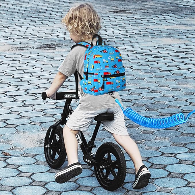 Accmor Toddler Backpack with Leash, Baby Backpacks with Anti Lost Wrist Link, Cute Mini Kids Backpack Leash Walking Harness for Travel, Small Excavator Backpack Tether for Boys Girls 1-3 (Light Blue)