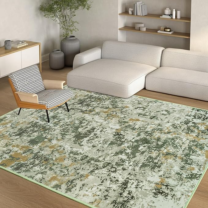 Kelarea 4x6 Rug for Living Room, Green Washable Non-Slip Rugs, Low Pile Soft Modern Abstract Carpet for Bedroom, Kitchen, Dining Room, Classroom, Dorm, Nursery, Home Office