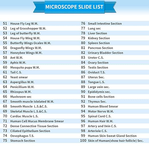 100Pcs Prepared Microscope Slides Set Professional Specimens for Kids Student Homeschool Use