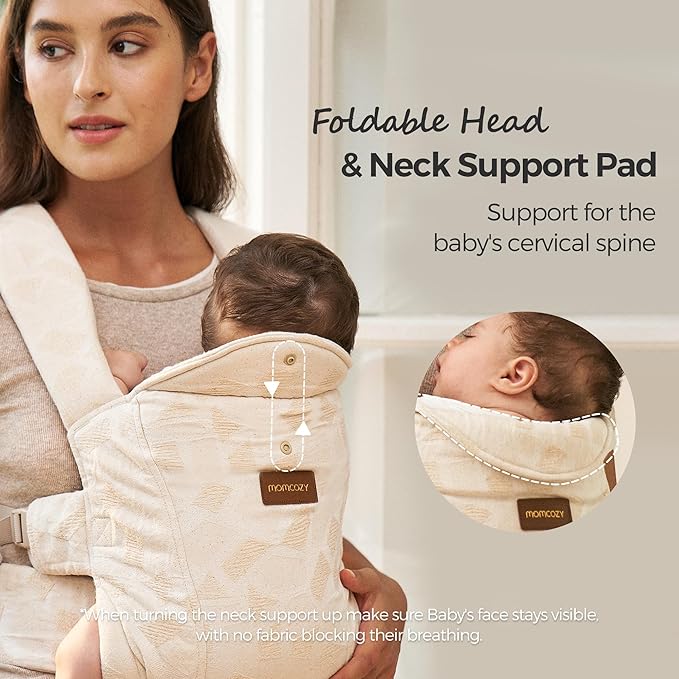 Momcozy Newborn Carrier WeeSnug - Lightweight and Cozy Comfort for 7-25 lbs, Ergonomic Cross-Back Support, Jacquard Weave, Hands-Free Baby Carrier with Lumbar Support, Geometry