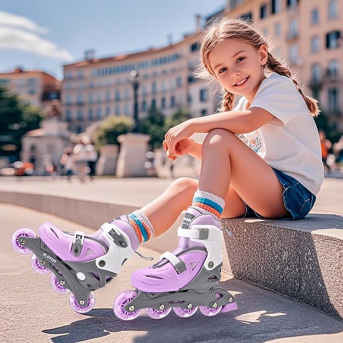 2PM SPORTS Inline Skates with Light Up Wheels, Roller Skates Blades for Boys Girls Kids Ages 5-8 8-12 4-6 6-12, Size Adjustable Beginner Blades Roller Skates