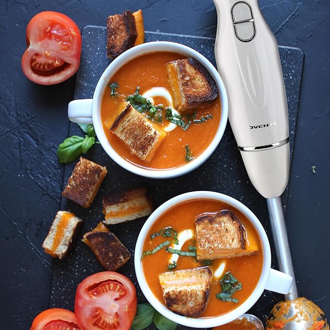 OVENTE Immersion Hand Blender, 300W Electric Handheld Portable Stick Mixer with 2 Mixing Speed and Stainless Steel Blades for Effortless Blending Smoothies, Shakes, Puree or Baby Food, White HS560W