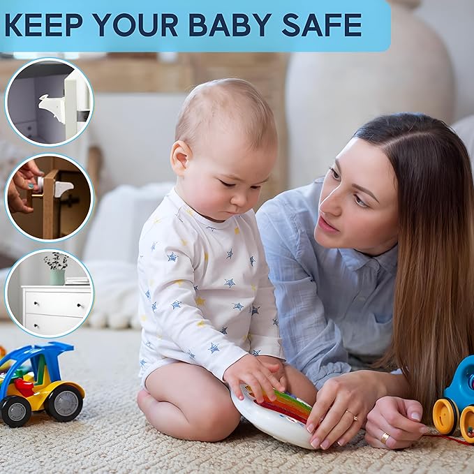 Magnetic Safety Lock Kit 24 Locks + 6 Keys, 3M Adhesive Easy Installation, Baby Proofing Magnetic Locks for Cabinets and Drawers