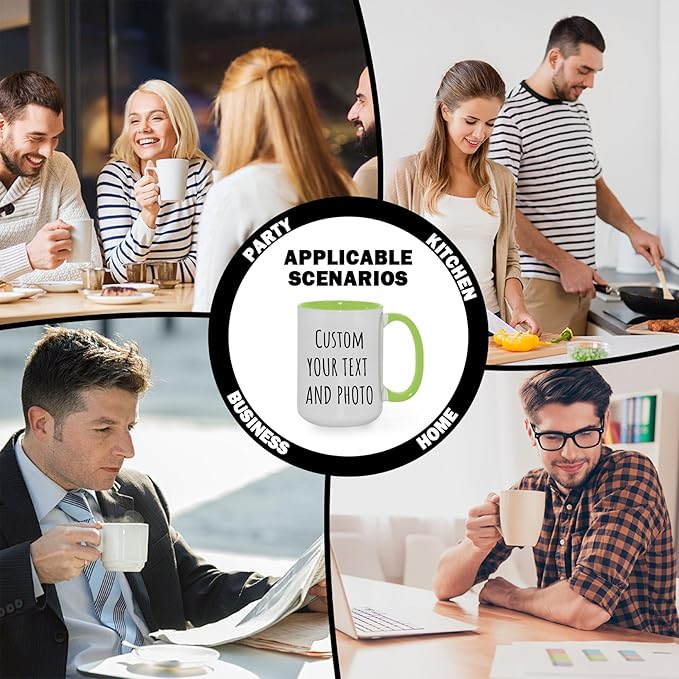 Custom Mug Upload Your Picture Personalized Coffee Mug with Photo Text Name Customized Cup Unique Ideas Gifts for Men Women Mom Dad Girlfriend Boyfriend Friend Family (Green, 15oz)