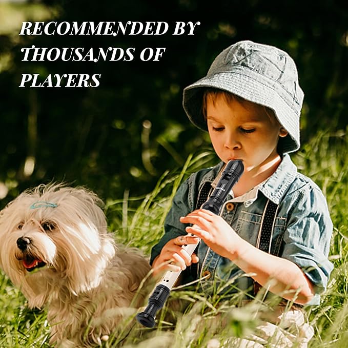 EAST TOP Soprano Recorder for Beginners, 8 Hole Plastic German Fingering Flute Recorder 3 Piece with Cleaning stick, Cotton pouch, Fingering Chart, Colorful box (Black&Ivory)