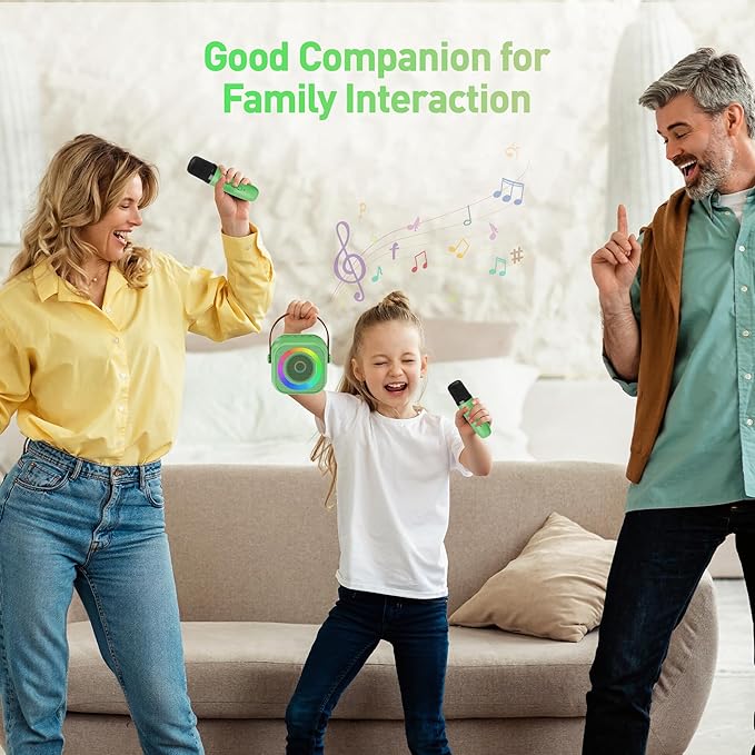 Mini Karaoke Machine:Portable Bluetooth Karaoke Microphone, Singing Speaker with 2 Wireless Mic and Light Kids Adults, Christmas Birthday Gifts for Girls Boys Family Home Party(Green)