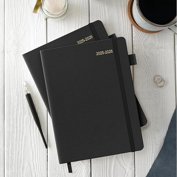 2025-2026 Planner for Women, Lather Weekly & Monthly Organizer, July 2025-June 2026, Hardcover with Gold Foil, Tabs, and Inspirational Pages - Ideal for Professionals, Black