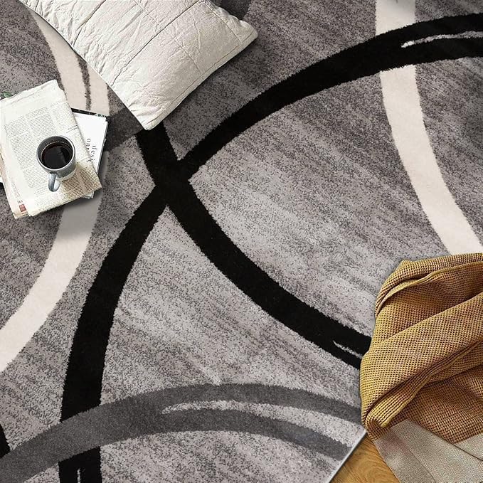 Rugshop Modern Wavy Circles Design Area Rug 4' x 6' Gray