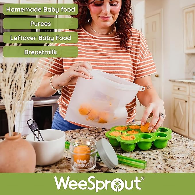 WeeSprout Silicone Baby Food Freezer Tray with Clip-on Lid - Perfect Storage Container for Homemade Baby Food, Vegetable & Fruit Purees, and Breast Milk (Navy, Ten 1.5 Ounce Sections)