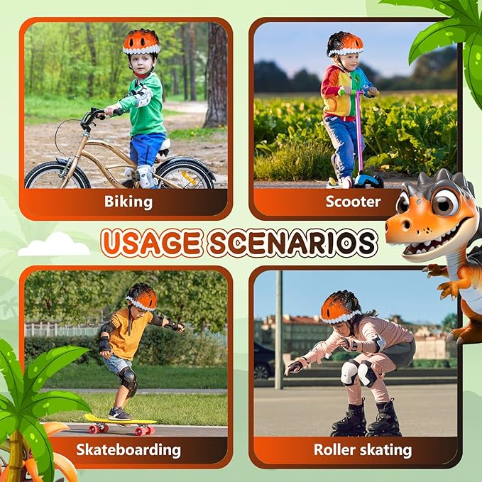 Toddler/Kids Bike Helmet Set for Boys Girls 3D Adjustable Kids Helmet Protective Gear Set Knee Elbow Wrist Pads and Multi-Sports Skateboard Scooter Cycling Roller Balance Bike