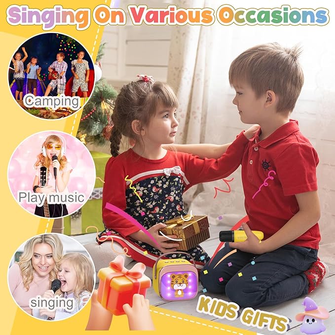 FLUESTON Mini Karaoke Machine for Kids Adults, Portable Bluetooth Speaker with 2 Wireless Microphones, Birthday Kids Gifts Toys for Girls Ages 3, 4, 5, 6, 7, 8, 9,10,11,12+ Years Old